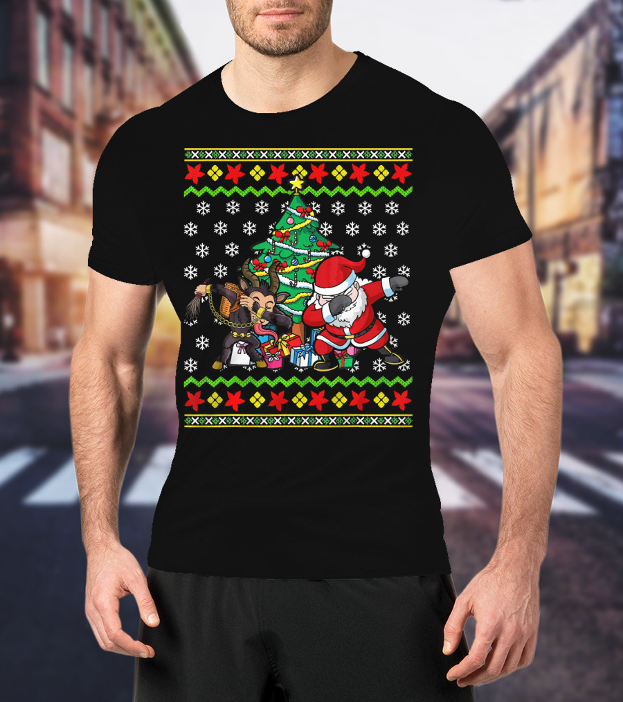 Christmas Kids Santa Krampus Dabbing Tree Snowflakes T-Shirt