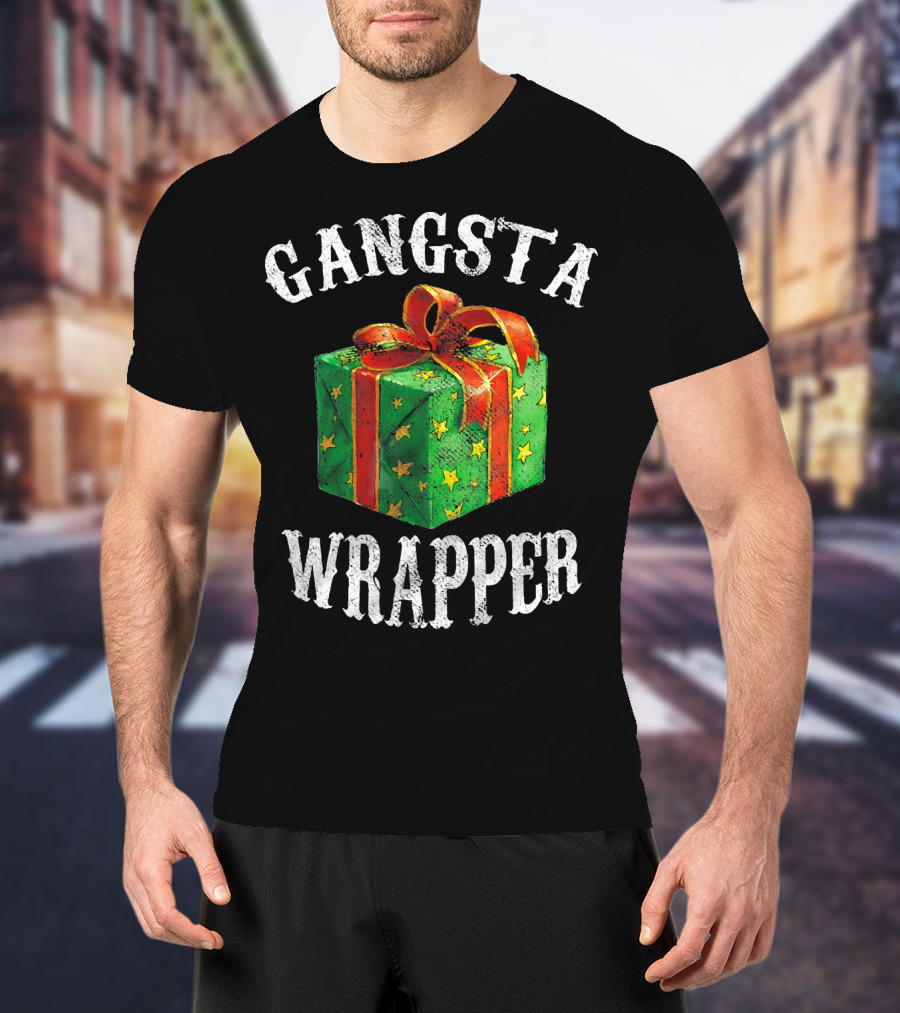 Gangsta Wrapper Green Gift Box With Red Bow And Stars T-Shirt