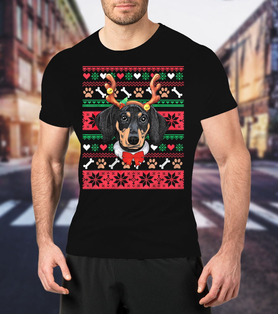 Dachshund Reindeer Ugly Christmas Dog T-Shirt