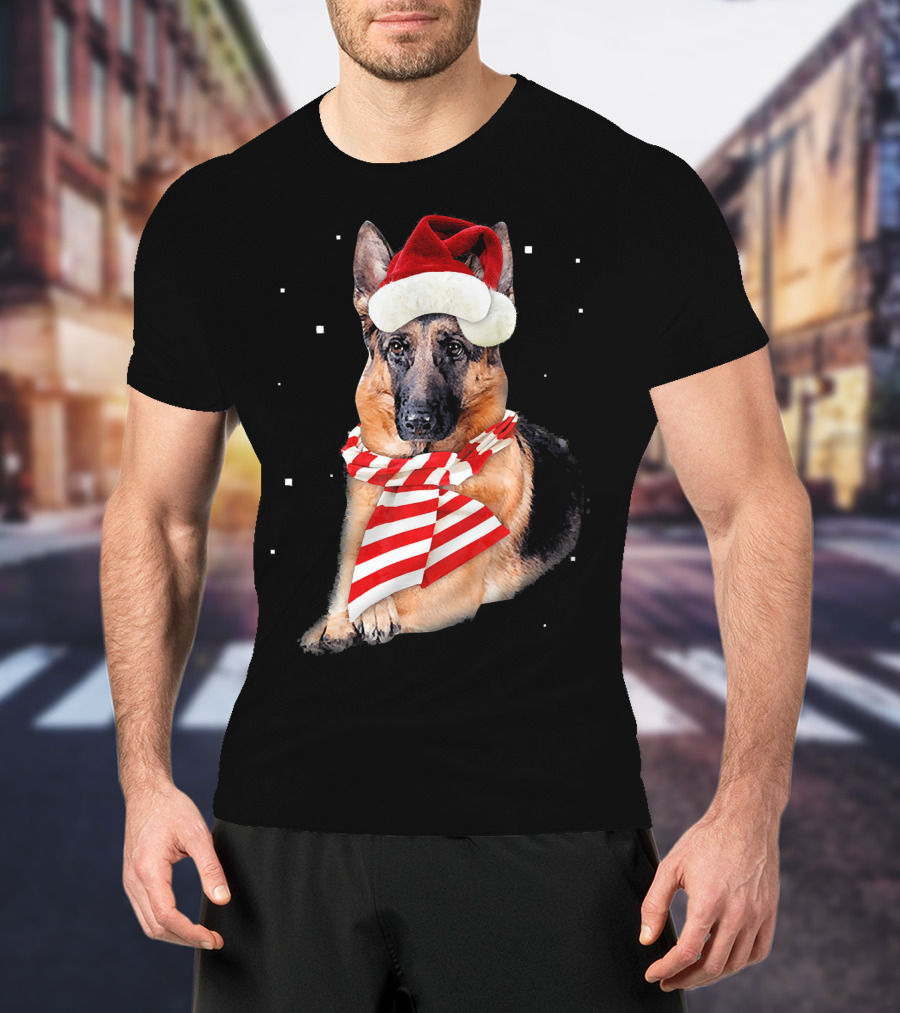 German Shepherd Santa Merry Christmas Holiday Dog T-Shirt