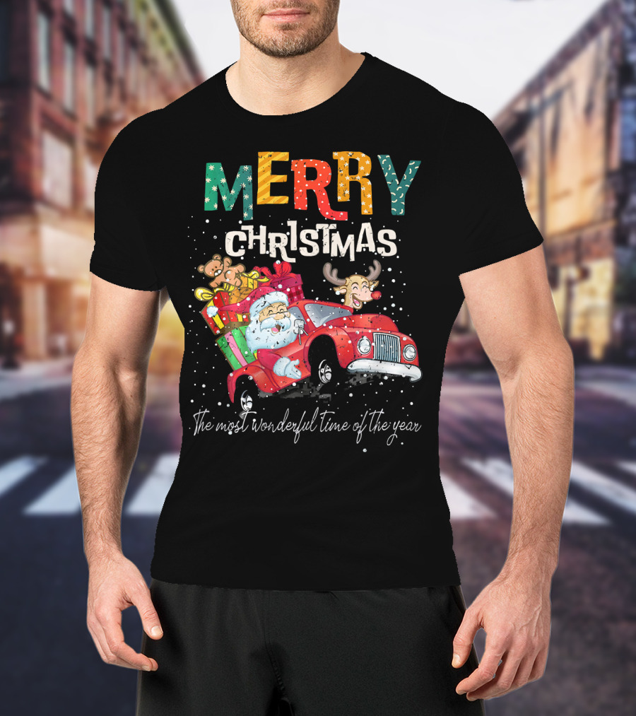 Merry Christmas Reindeer Santa Drive Red The Most Wonderful Time Of The Year T-Shirt