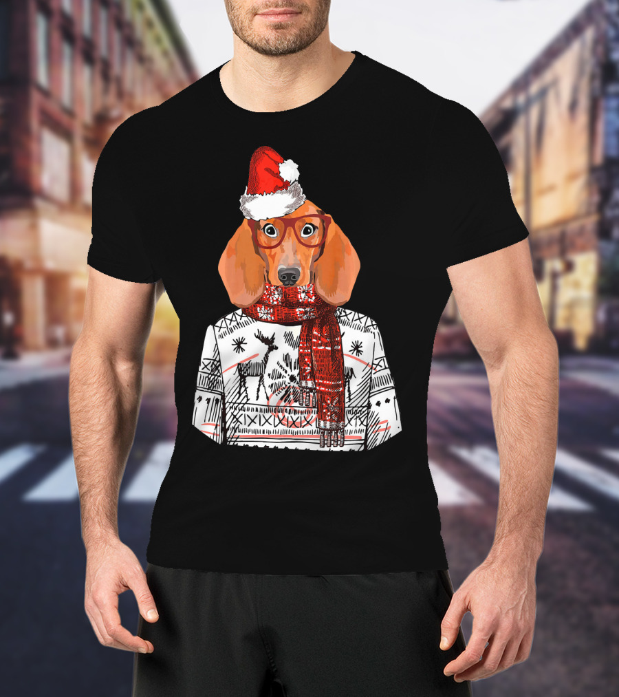 Dachshund Dog Santa Hat Funny Merry Christmas T-Shirt