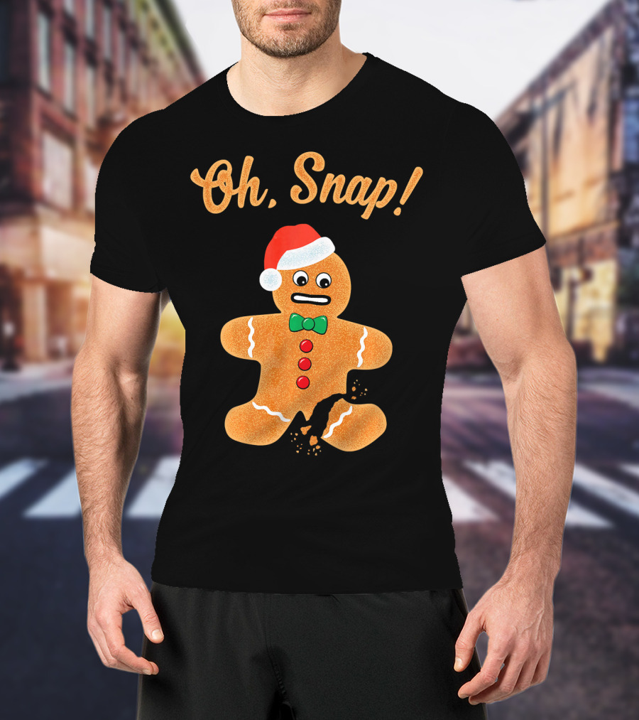 Funny Christmas Gingerbread Man Oh Snap Broken Cookie Santa Hat T-Shirt