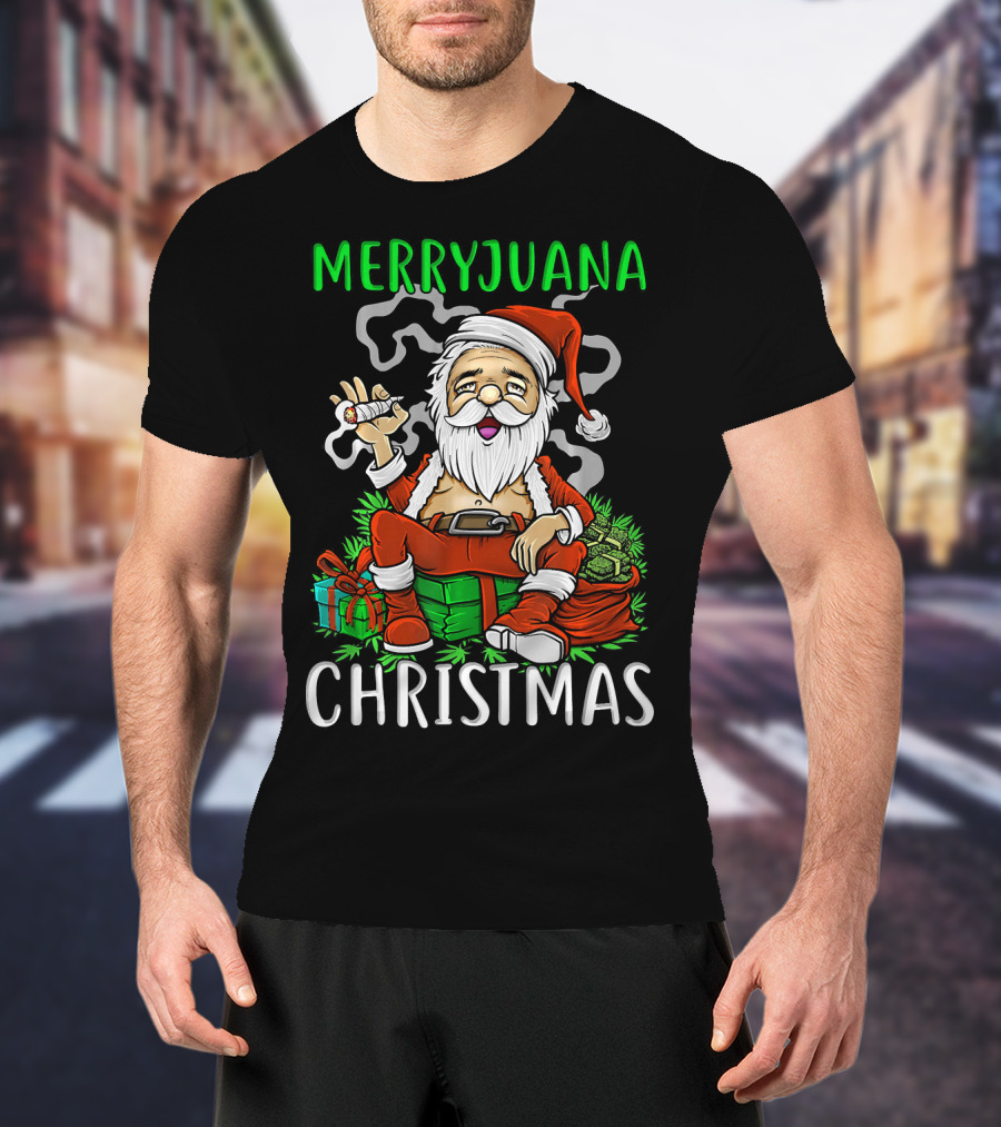 Merryjuana Christmas Santa Claus Smoking Weed T-Shirt