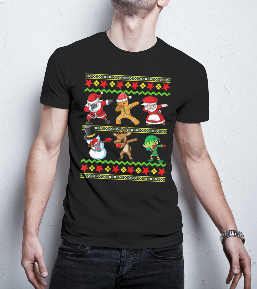Christmas Kids Santa Dabbing Squad Snowman Gingerbread Mrs Claus Reindeer Elf T-Shirt