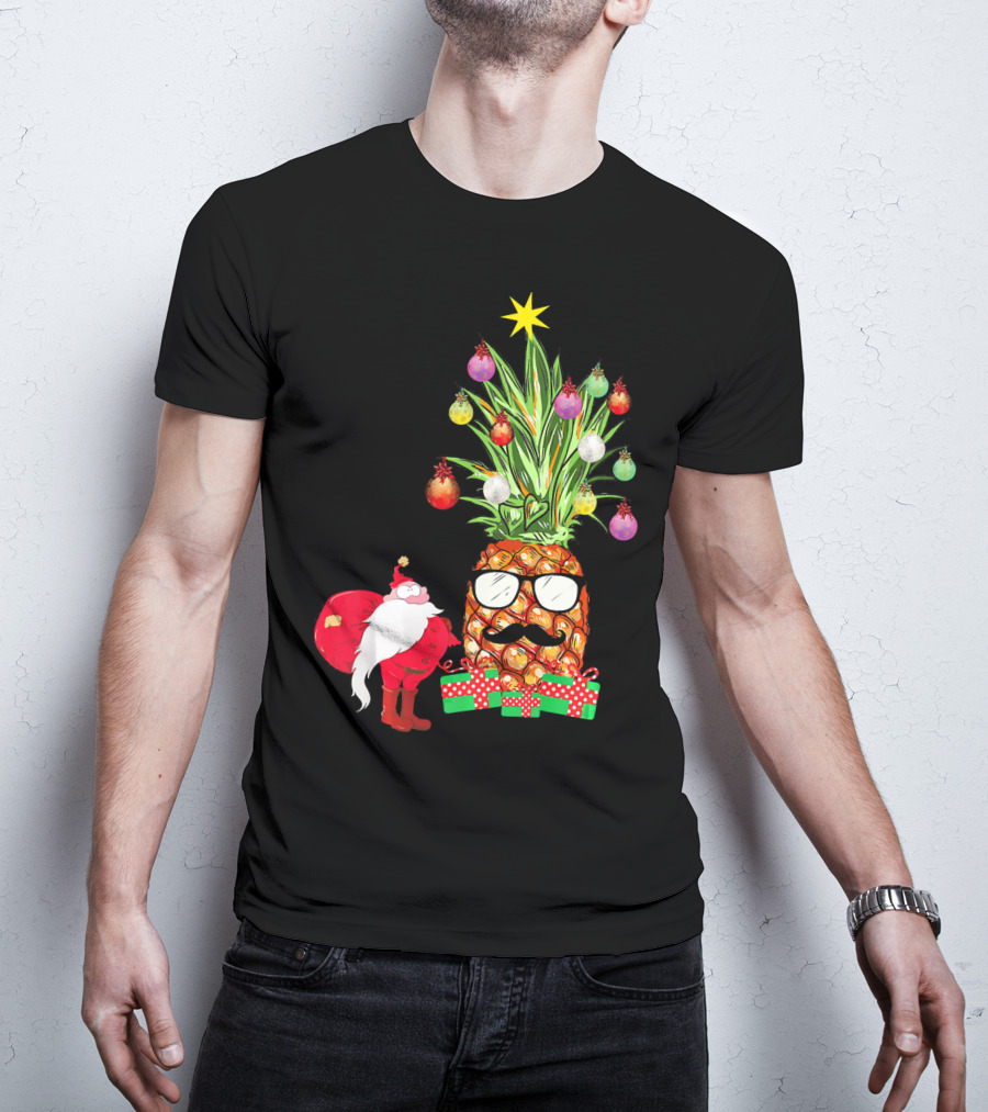 Santa Pineapple Christmas Tree With Gifts And Ornaments T-Shirt