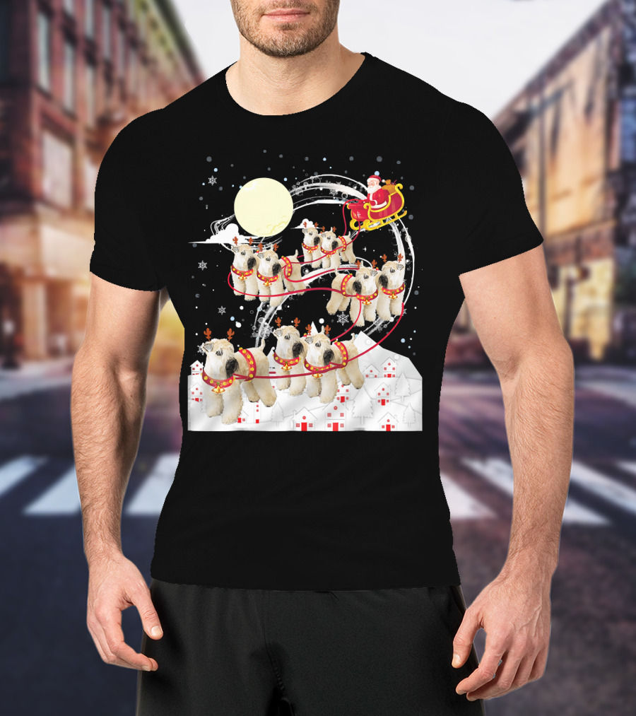 Soft Coated Wheaten Terrier Reindeer Christmas Santa Sleigh Moon Snow Holiday Scene T-Shirt