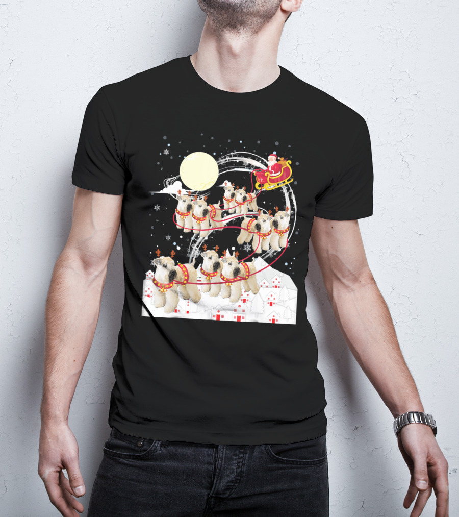 Soft Coated Wheaten Terrier Reindeer Christmas Santa Sleigh Moon Snow Holiday Scene T-Shirt