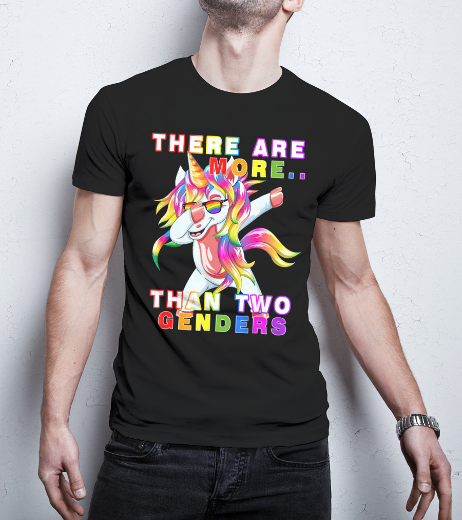 There Are More Than Two Genders Unicorn Dabbing Rainbow Mane Sunglasses T-Shirt