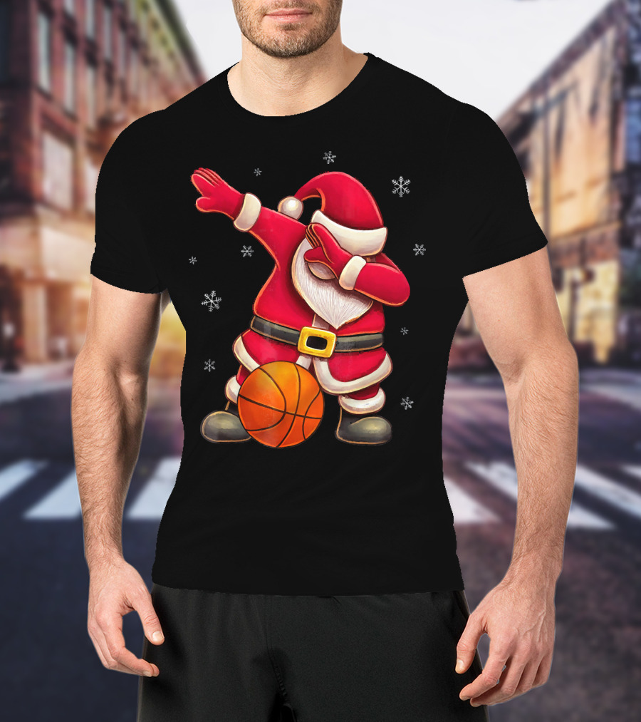 Basketball Santa Dabbing With Hoops And Snowflakes T-Shirt