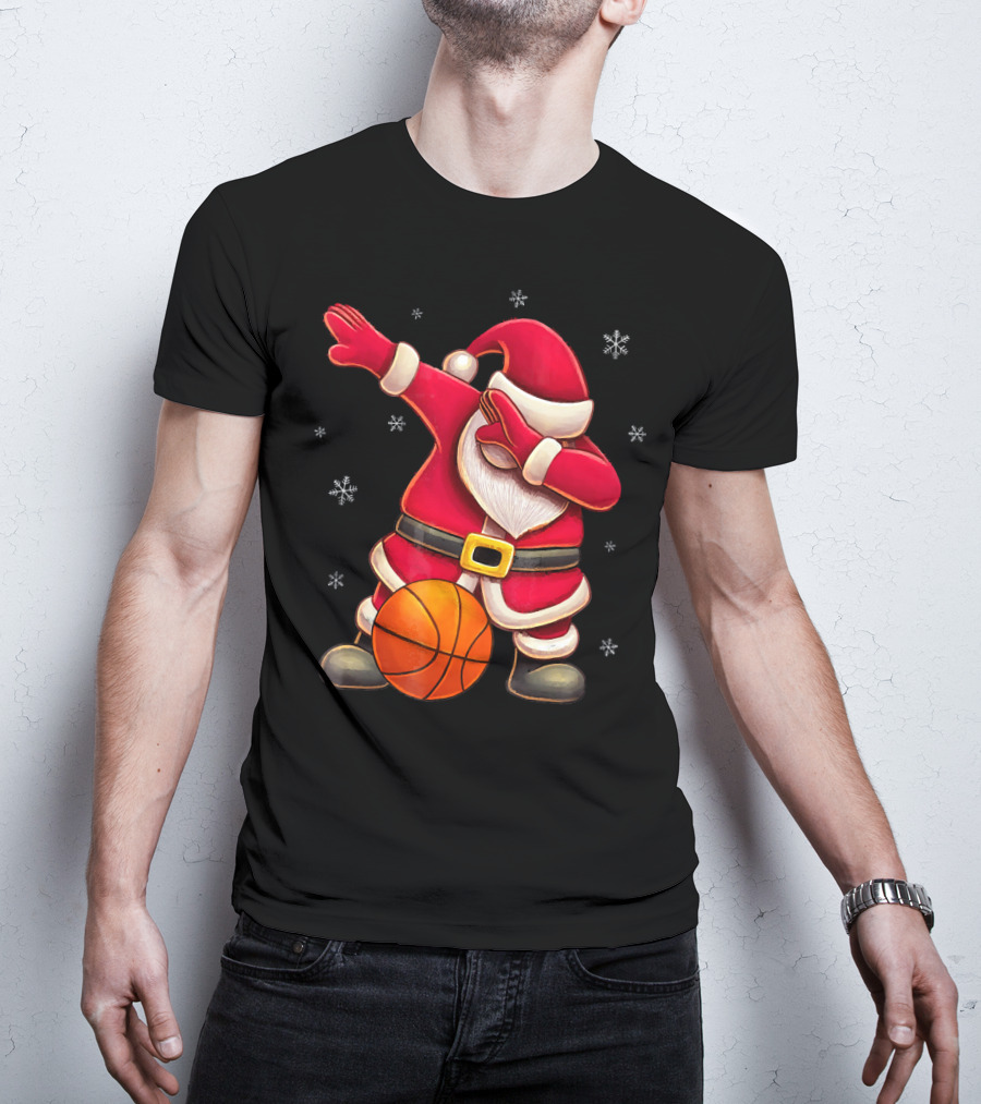 Basketball Santa Dabbing With Hoops And Snowflakes T-Shirt