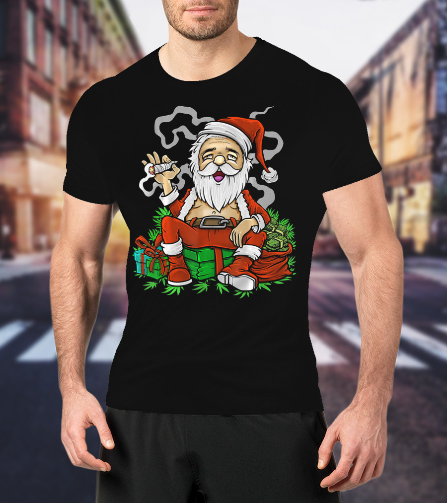 Santa Smoking Weed Christmas Funny 420 Gifts And Cannabis T-Shirt