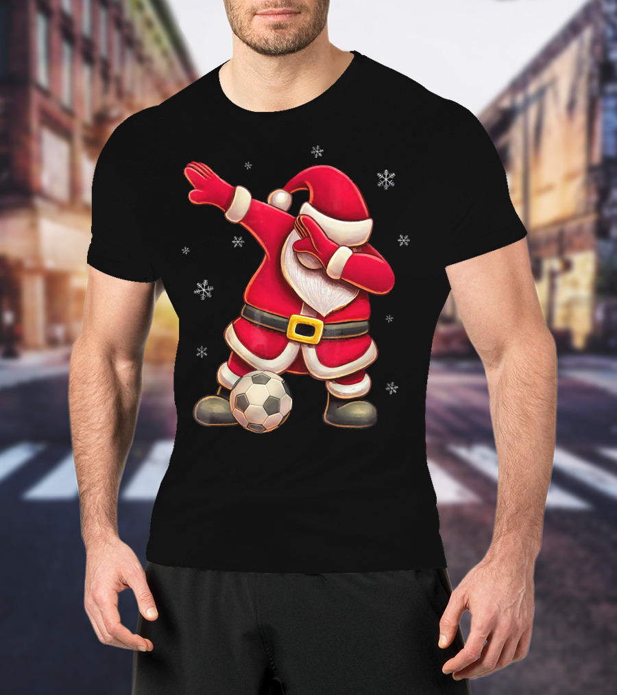 Dabbing Santa Claus Soccer Snowflakes T-Shirt