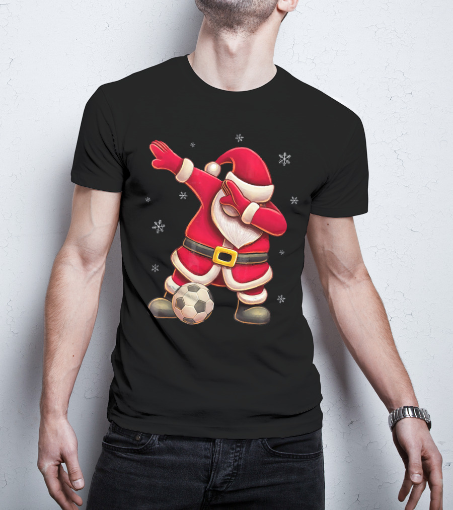 Dabbing Santa Claus Soccer Snowflakes T-Shirt