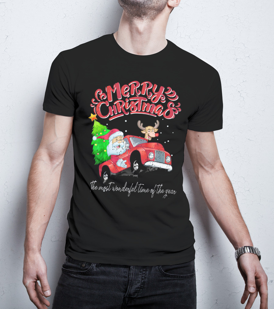 Merry Christmas Santa Reindeer Ride The Most Wonderful Time Of The Year T-Shirt