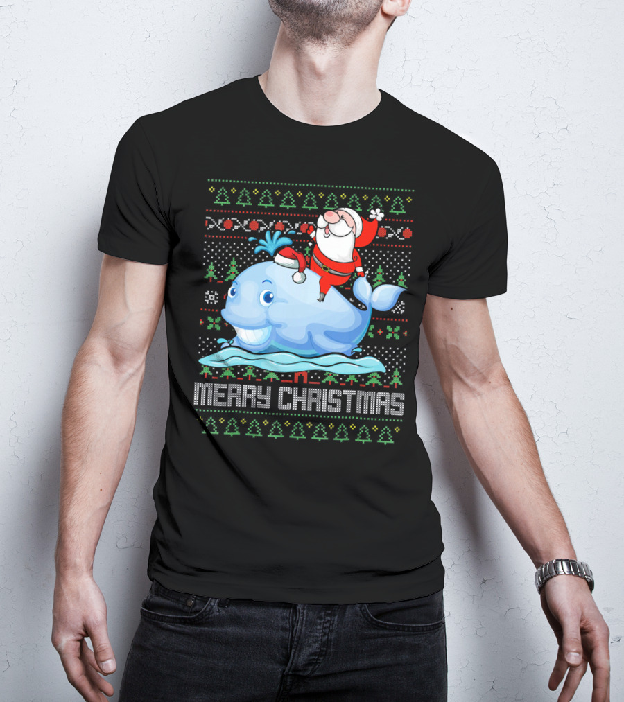 Merry Christmas Funny Santa Claus Riding Whale Holiday T-Shirt