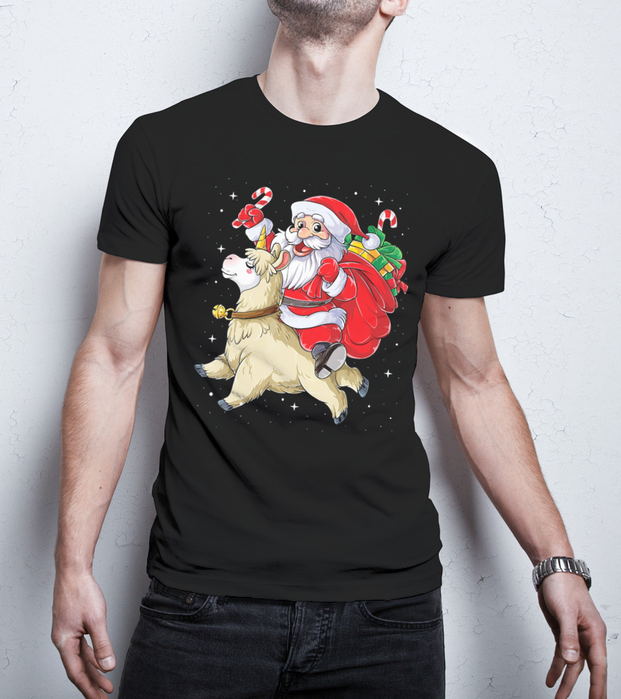 Fa La La Llama Christmas Santa Riding Llama With Candy Canes And Gifts T-Shirt