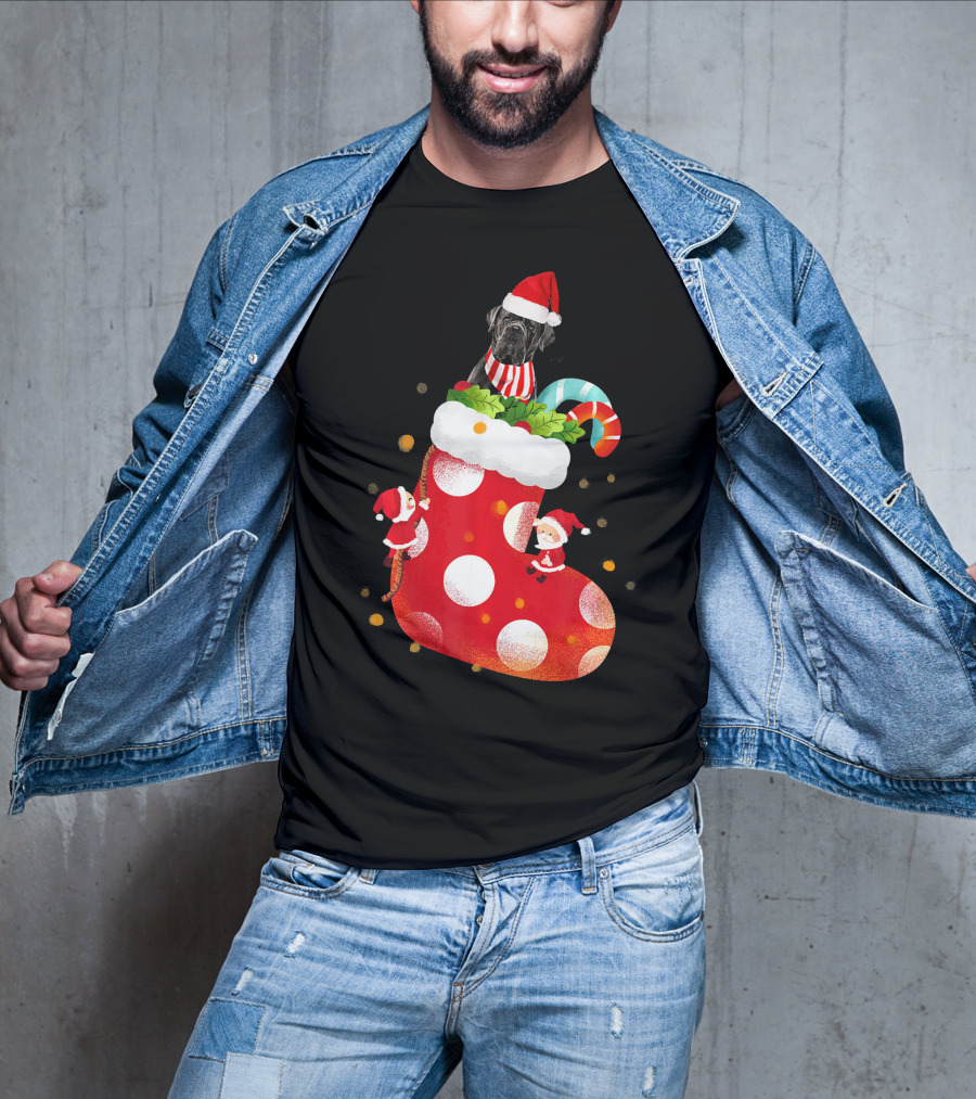 Christmas Cane Corso Dog In Santa Hat With Candy Cane And Stocking T-Shirt