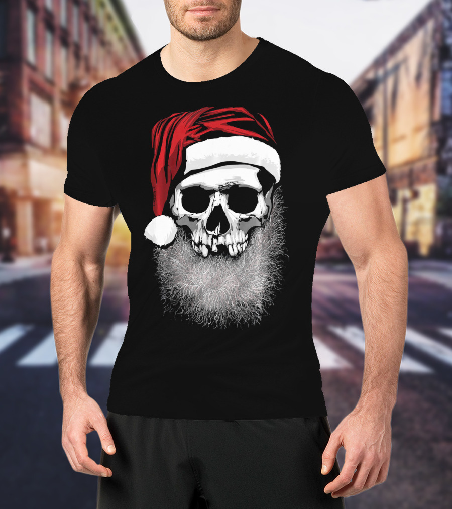 Muerto Father Christmas Skull Santa Hat Beard T-Shirt