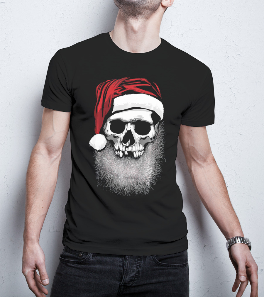 Muerto Father Christmas Skull Santa Hat Beard T-Shirt