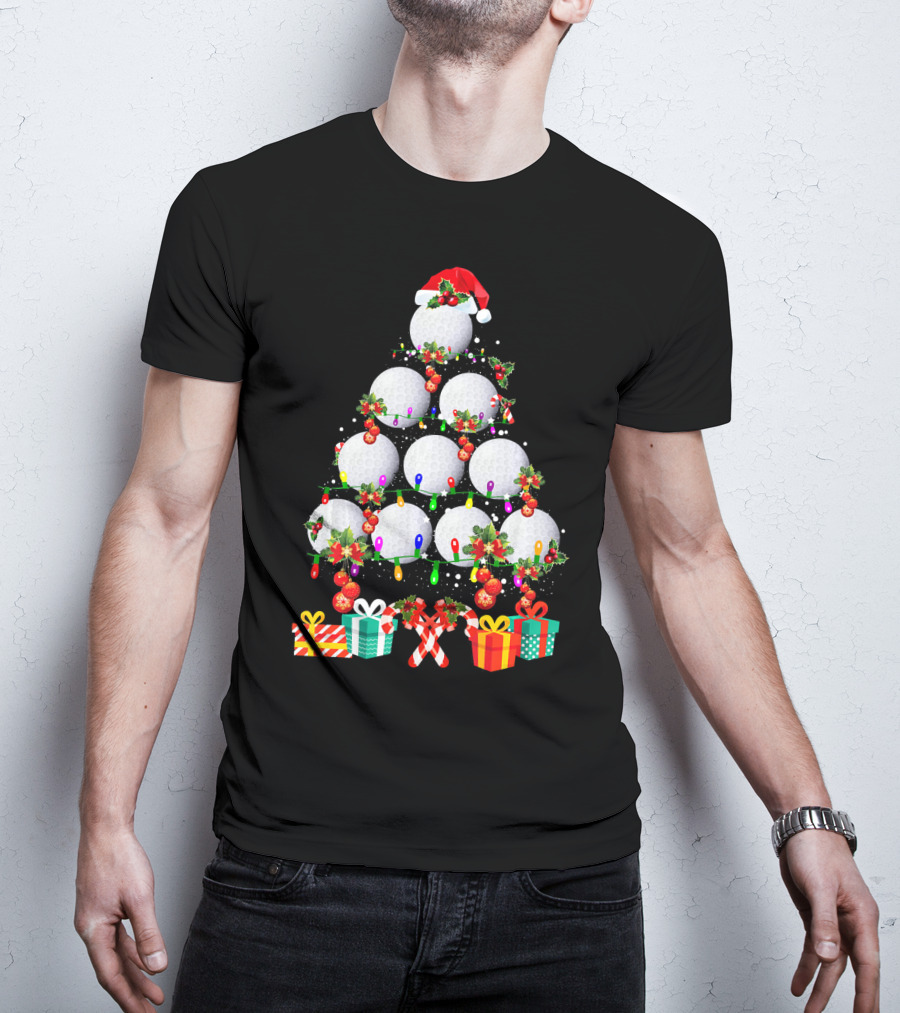 Golf Ball Christmas Tree Santa Hat Holiday Gifts T-Shirt