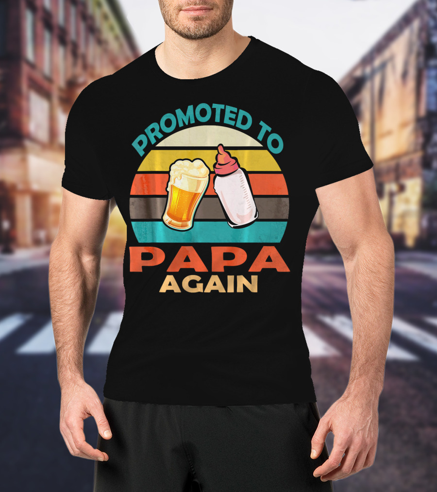 Promoted To Papa Again Vintage Beer And Baby Bottle T-Shirt