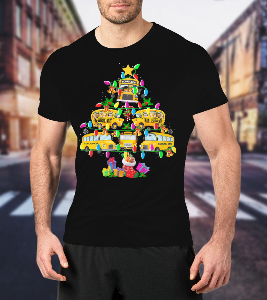 School Bus Driver Holiday Tree With Festive Lights And Gifts T-Shirt