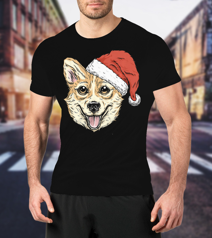 Corgi Dog Santa Hat Funny Christmas Corgi T-Shirt