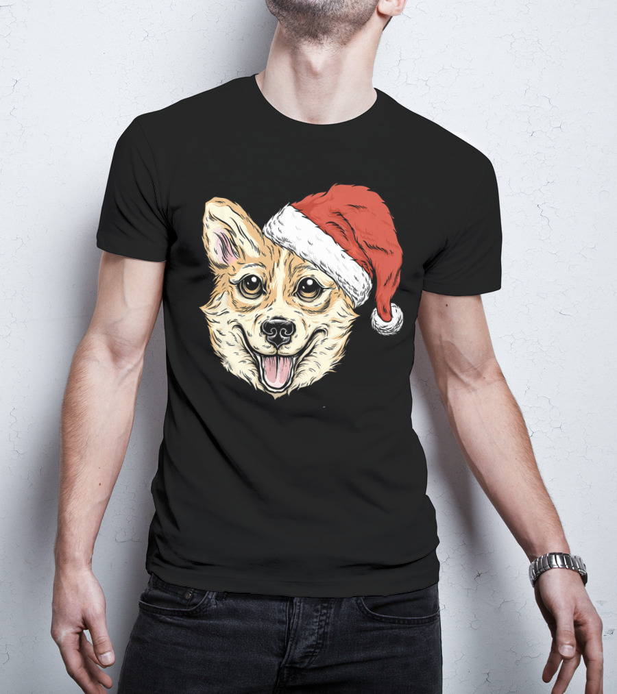 Corgi Dog Santa Hat Funny Christmas Corgi T-Shirt