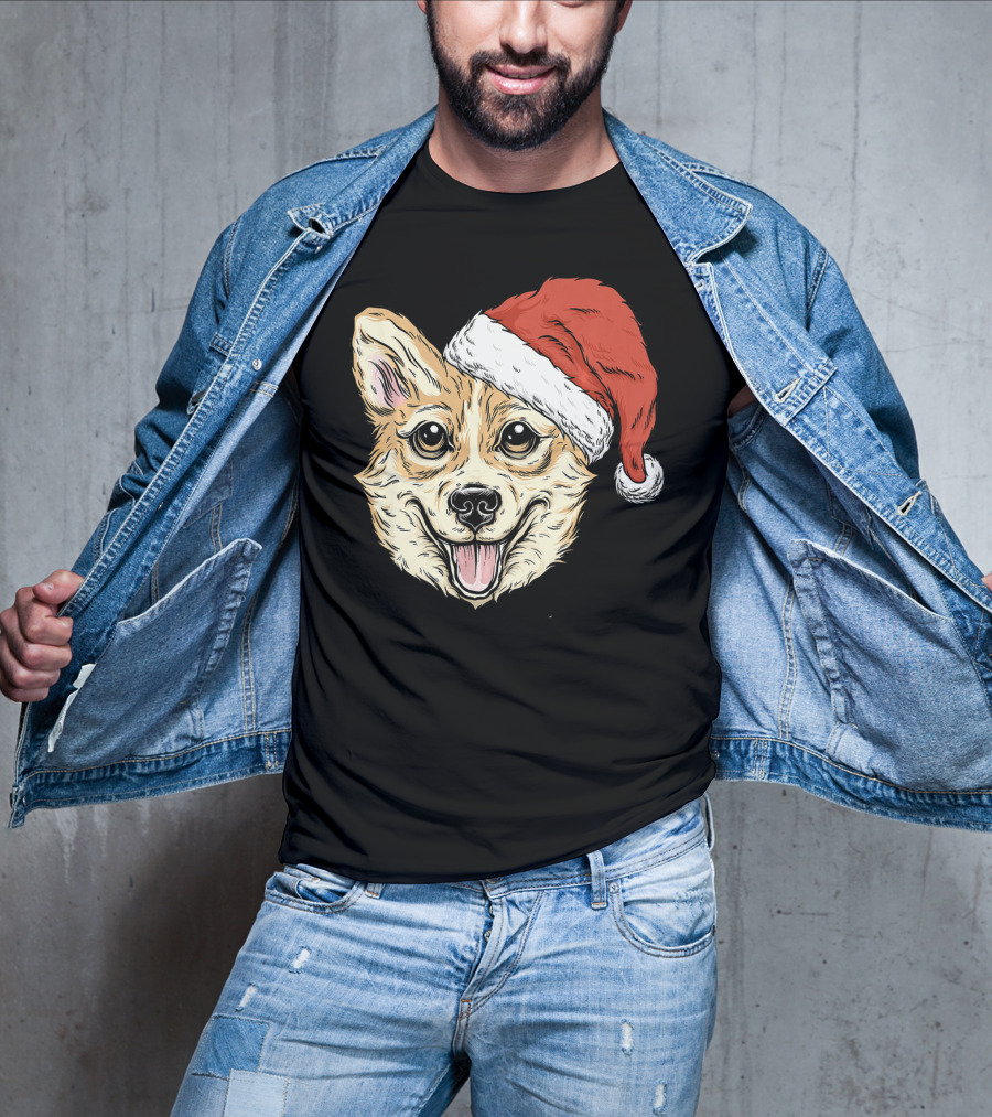 Corgi Dog Santa Hat Funny Christmas Corgi T-Shirt