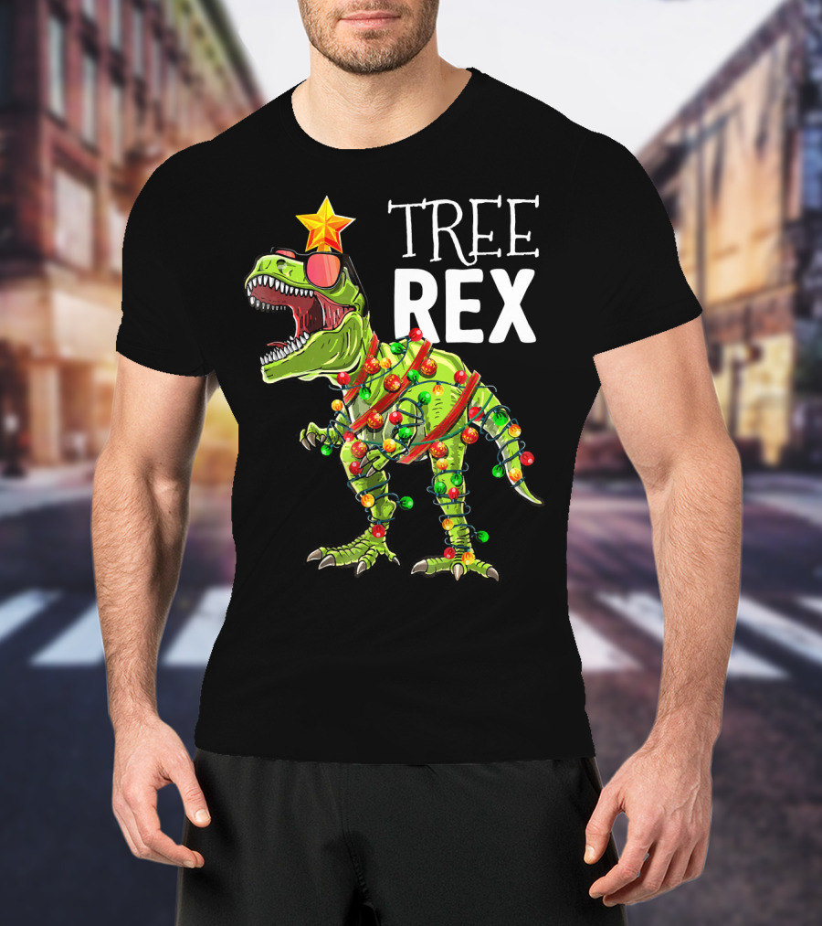 Tree Rex Christmas Dinosaur Lights T-Shirt