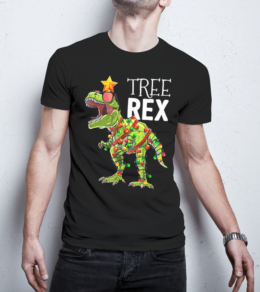 Tree Rex Christmas Dinosaur Lights T-Shirt
