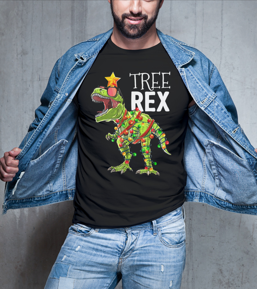 Tree Rex Christmas Dinosaur Lights T-Shirt