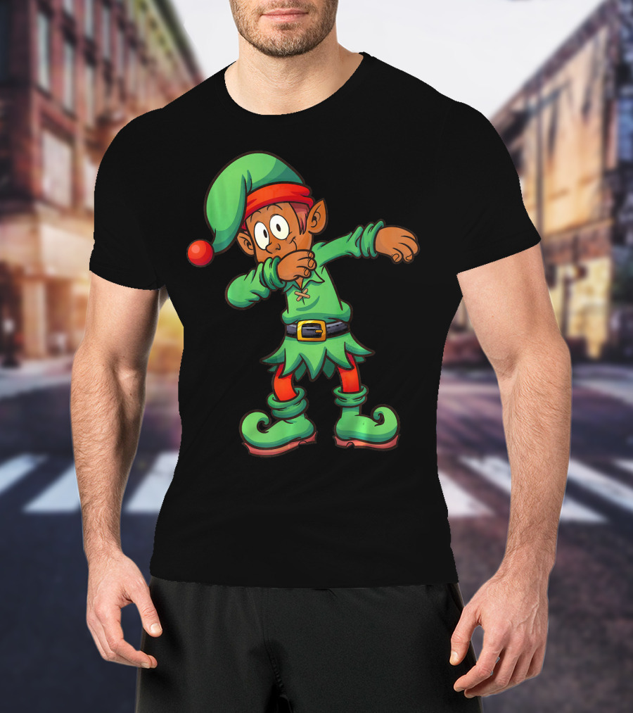 Dabbing Black Elf For Christmas Holiday Fun T-Shirt