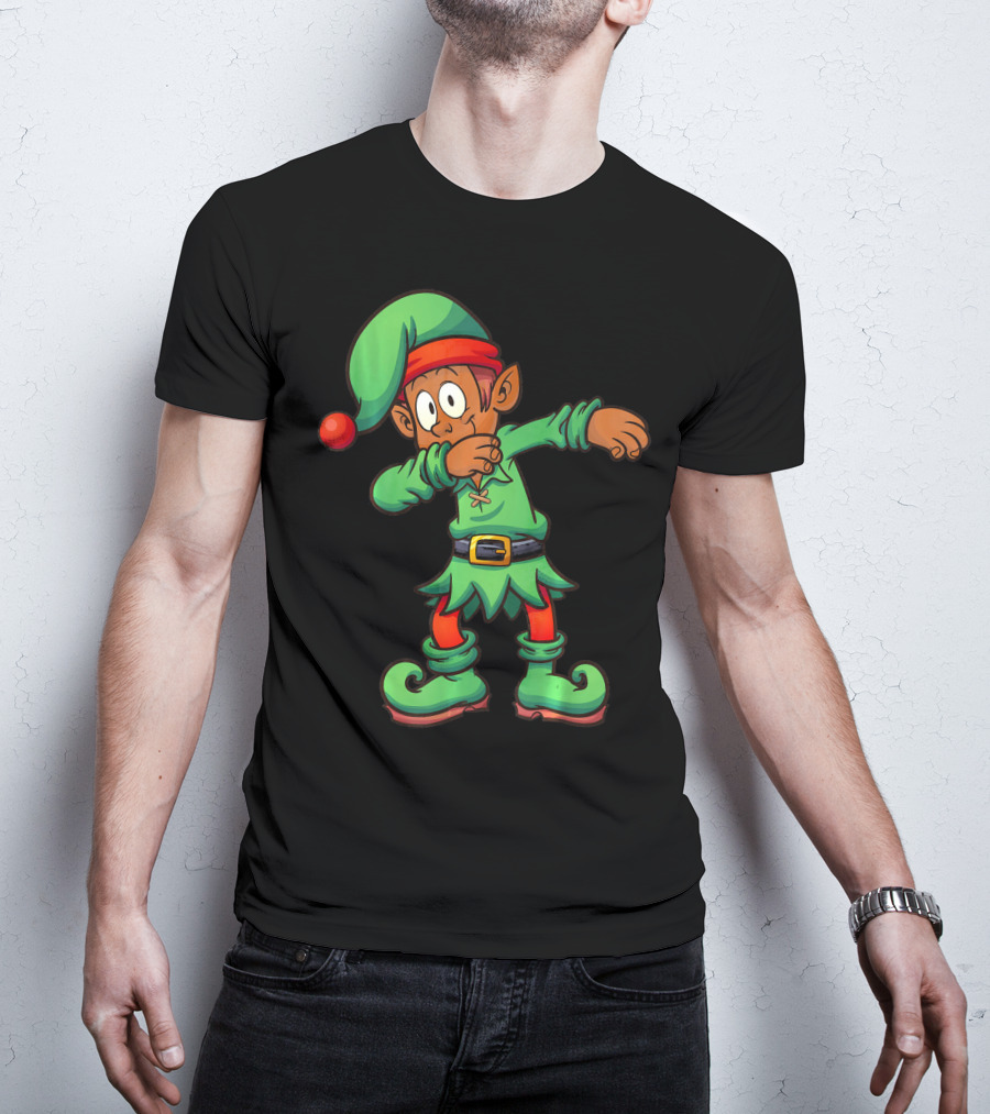 Dabbing Black Elf For Christmas Holiday Fun T-Shirt