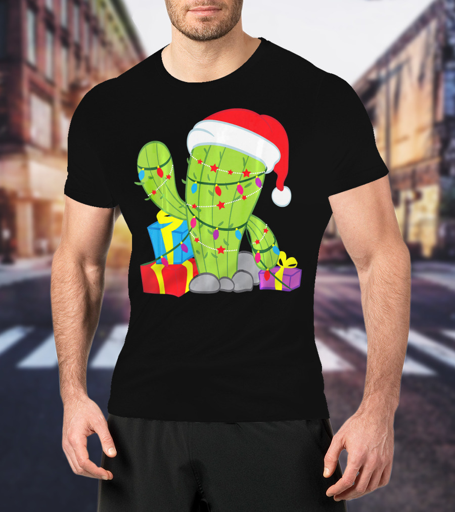 Cactus Tree Santa Hat Christmas Presents Mexican T-Shirt