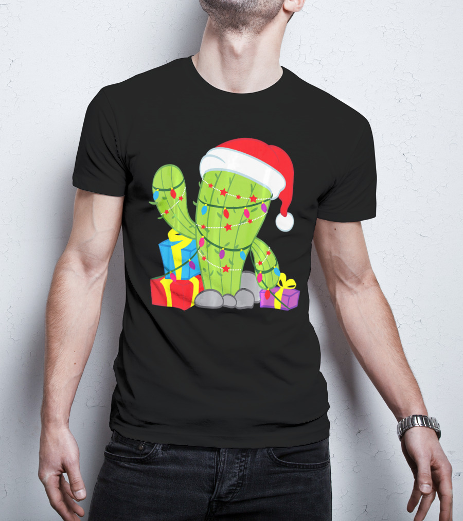 Cactus Tree Santa Hat Christmas Presents Mexican T-Shirt