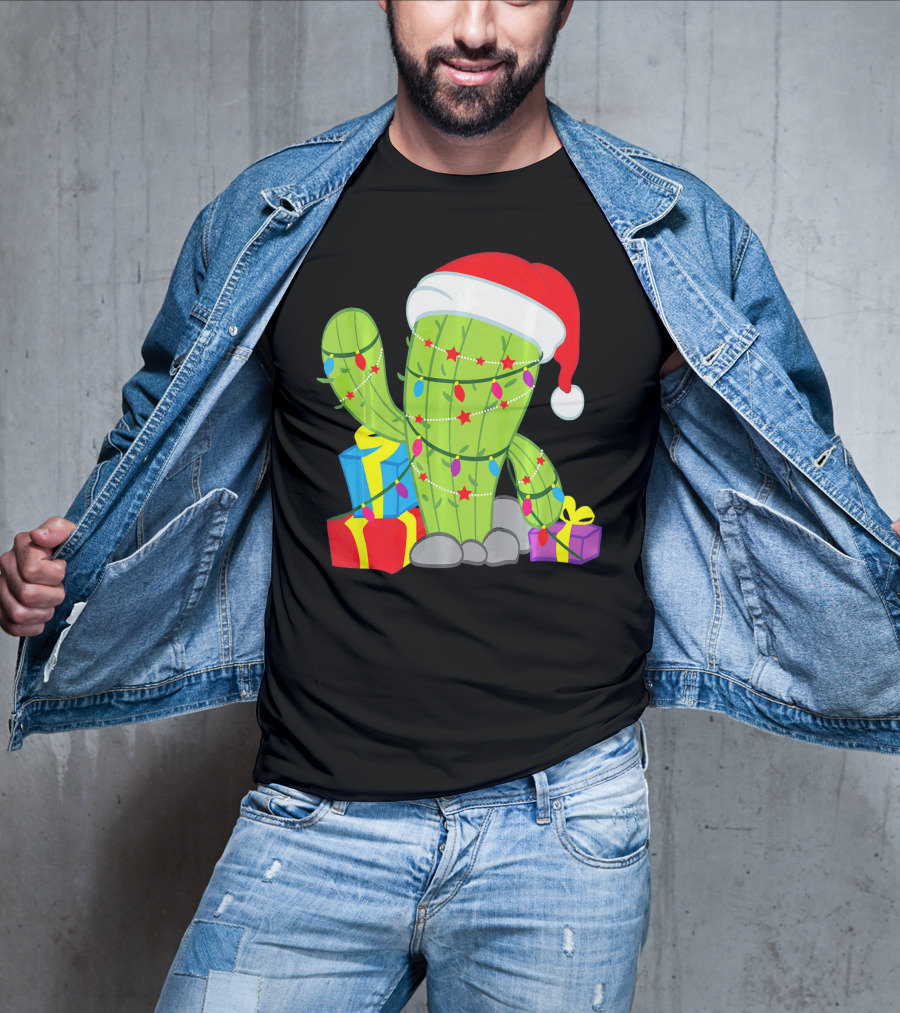Cactus Tree Santa Hat Christmas Presents Mexican T-Shirt