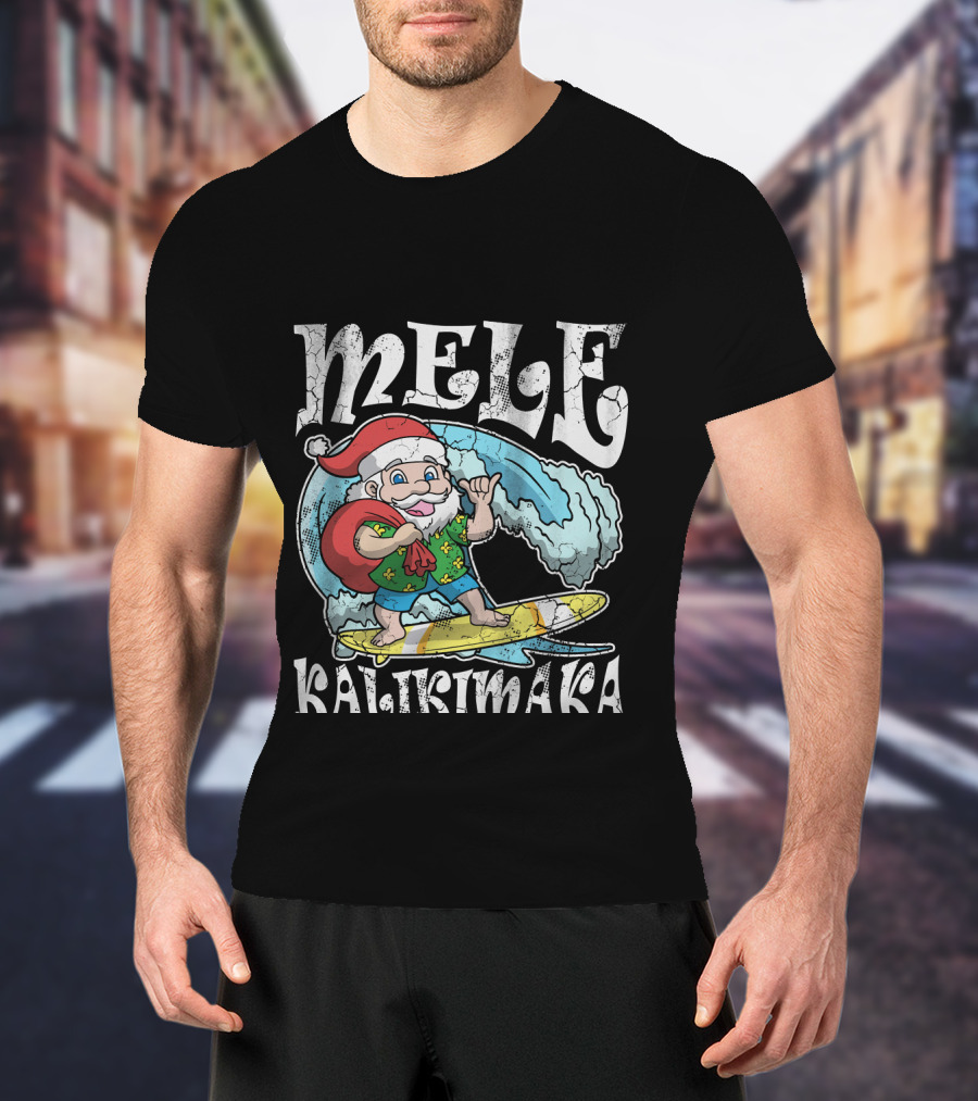 Merry Christmas Mele Kalikimaka Surfing Santa T-Shirt