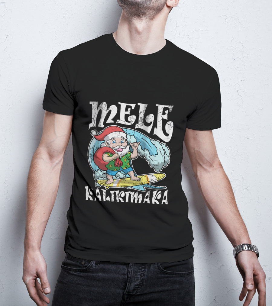 Merry Christmas Mele Kalikimaka Surfing Santa T-Shirt