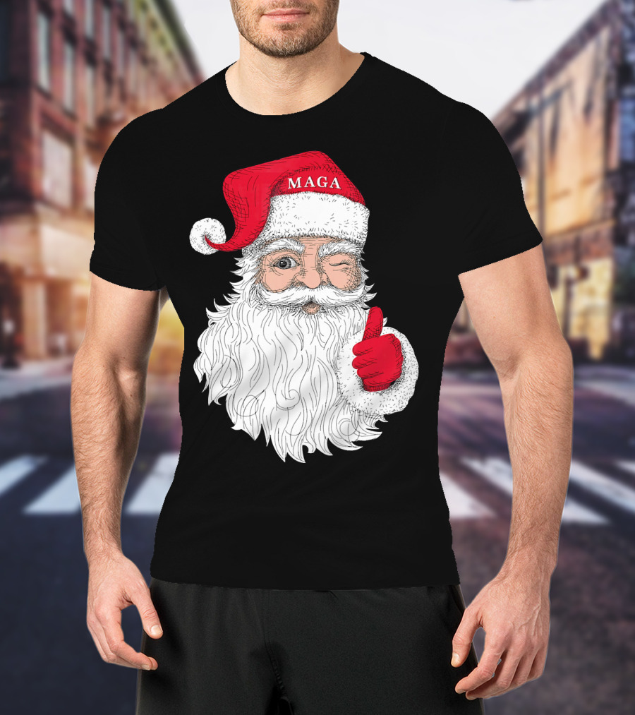 Santa Claus Winking In MAGA Hat With Thumbs Up T-Shirt
