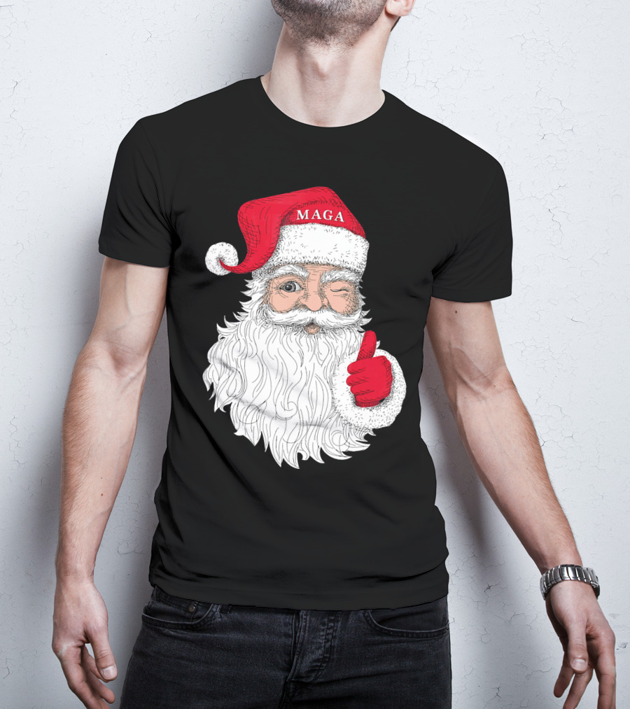 Santa Claus Winking In MAGA Hat With Thumbs Up T-Shirt