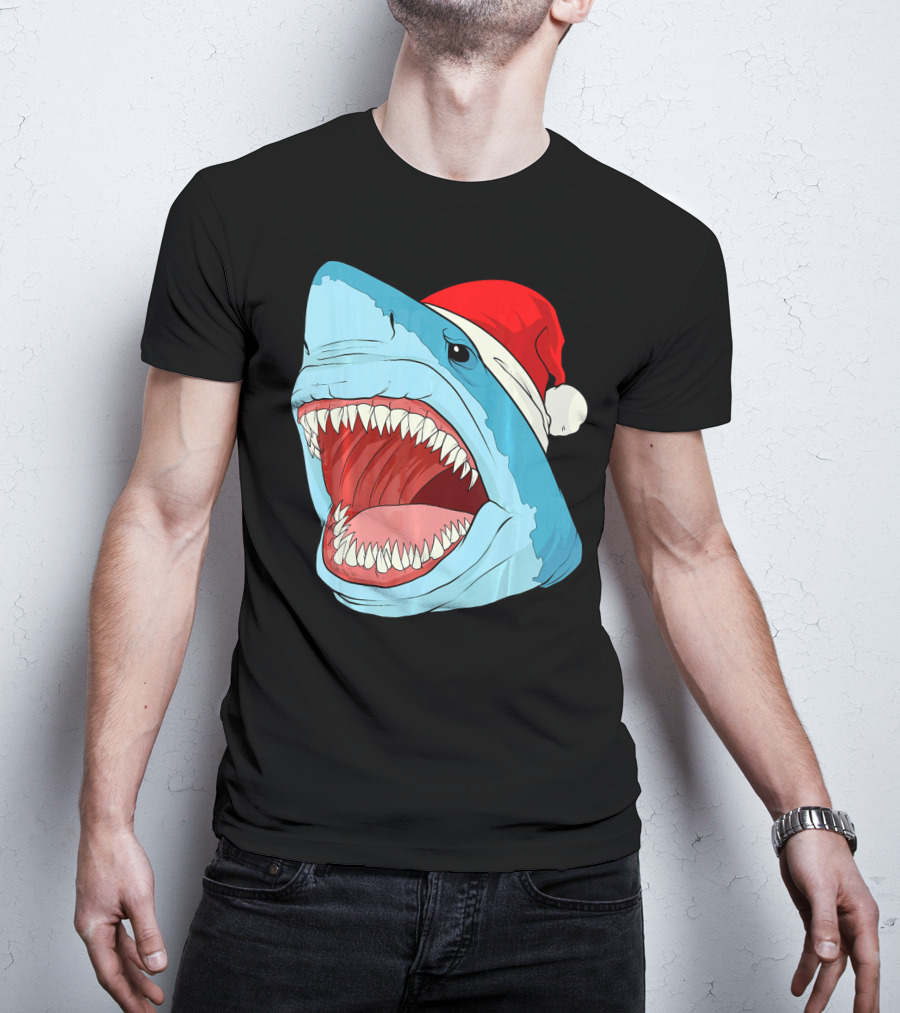 Santa Jaws Cool Christmas Shark Holiday Humor T-Shirt