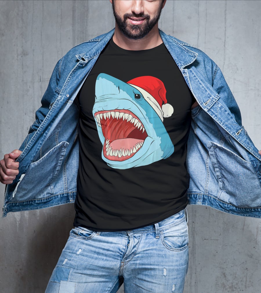 Santa Jaws Cool Christmas Shark Holiday Humor T-Shirt