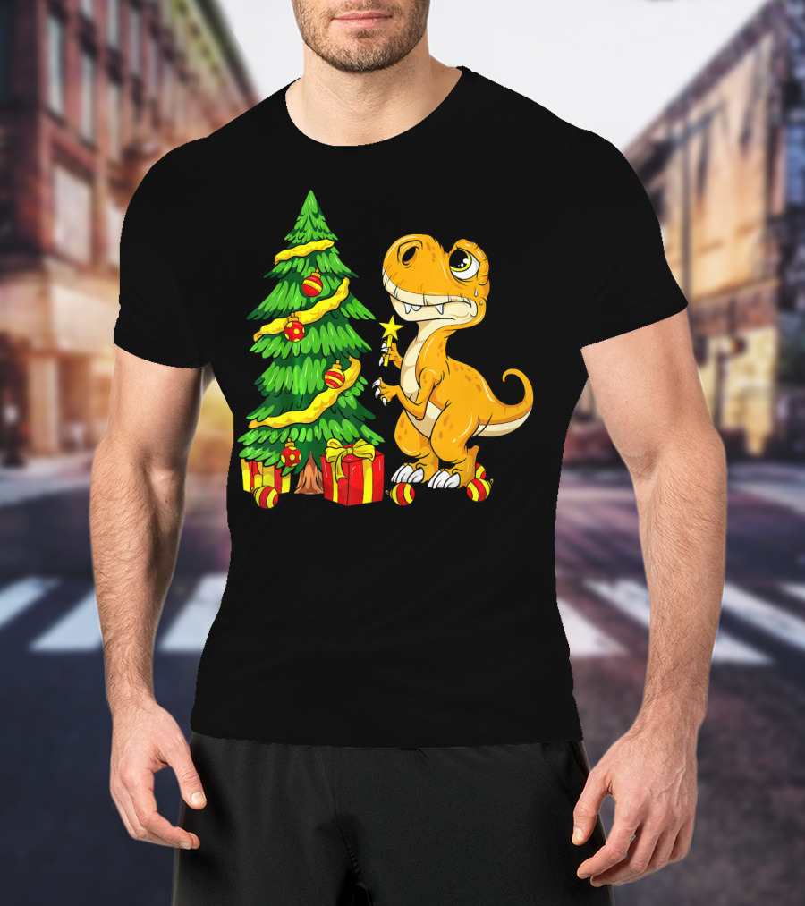 Tree Rex Christmas Dinosaur Funny Rex Holiday Scene T-Shirt