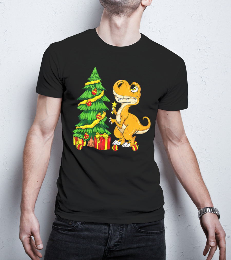 Tree Rex Christmas Dinosaur Funny Rex Holiday Scene T-Shirt