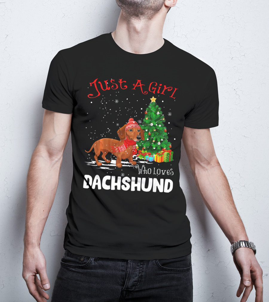 Just A Girl Who Loves Dachshund Christmas Tree Snowflakes T-Shirt