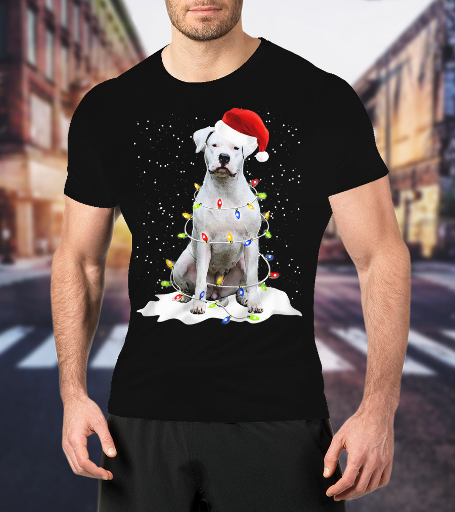 Dogo Argentino Christmas Lights Santa Hat Snow Holiday T-Shirt