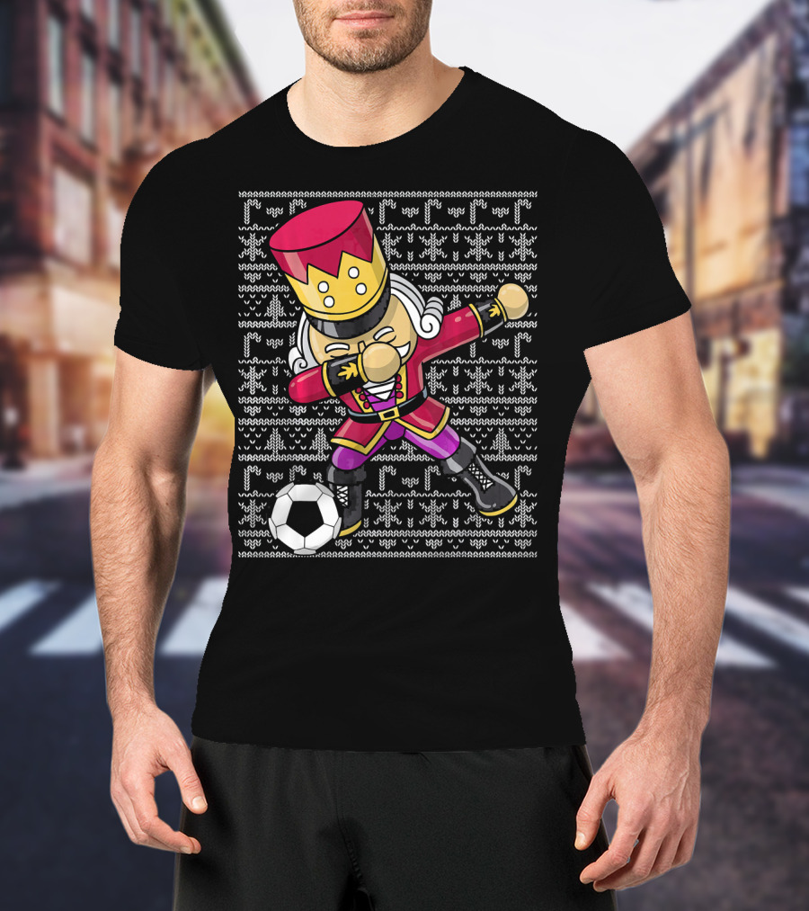 Dabbing Nutcracker Soccer Dab Ugly Christmas T-Shirt