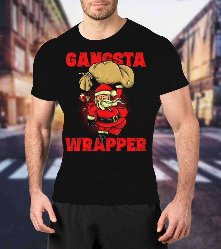 Gangsta Wrapper Funny Santa With Bag Of Presents T-Shirt